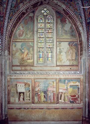 Szenen aus dem Leben des Hl. Franziskus: Hl. Franziskus betet in St. Damian; Hl. Franziskus verzichtet auf das Vermögen seines Vaters und weltlichen Reichtum; Der Traum von Innozenz III (1161-1216) 1296-97